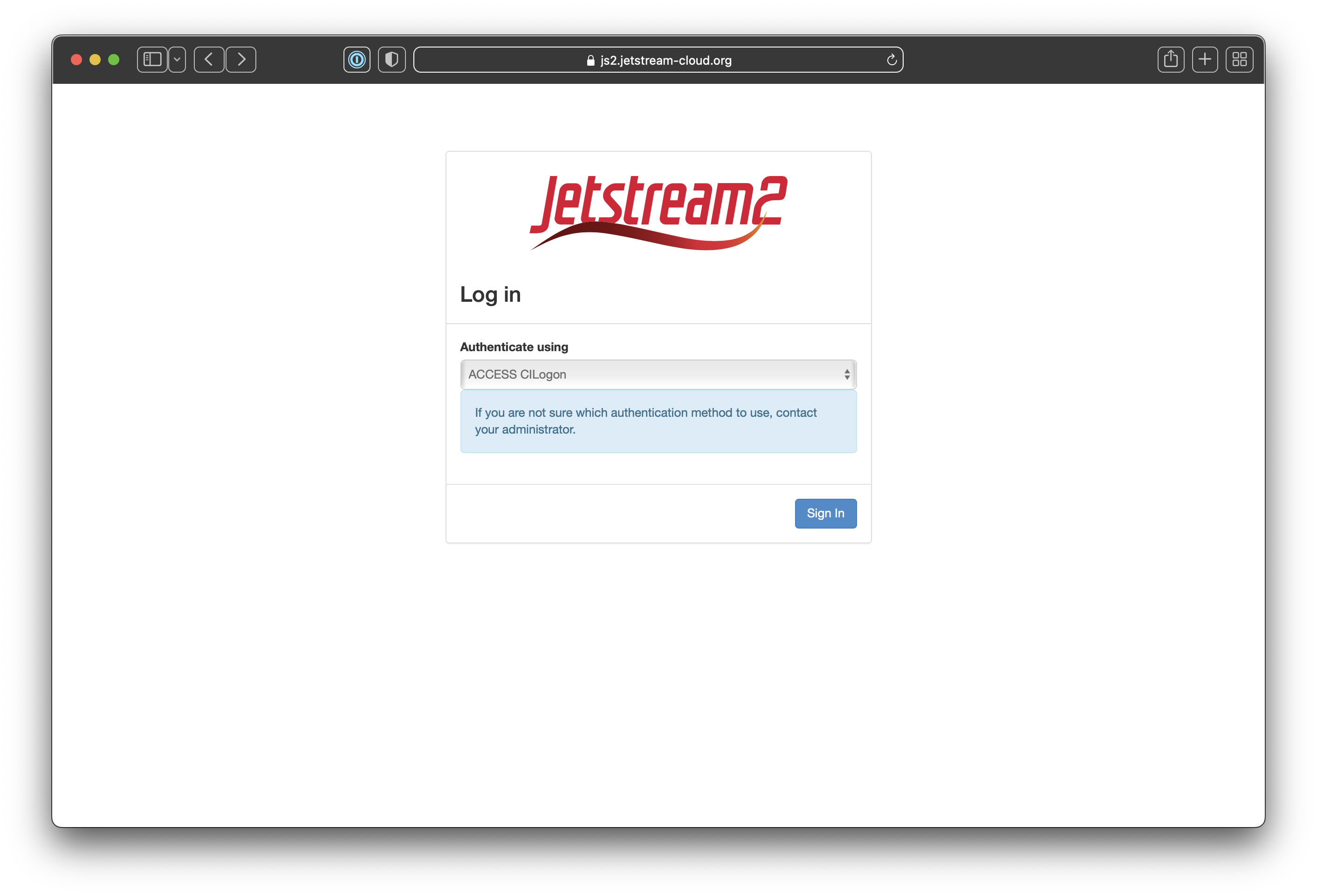 Screenshot of the "Authenticate using" dropdown box on the Horizon login page