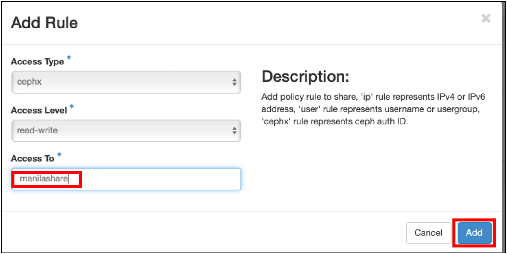 Screnshot of the "Add Rule" modal