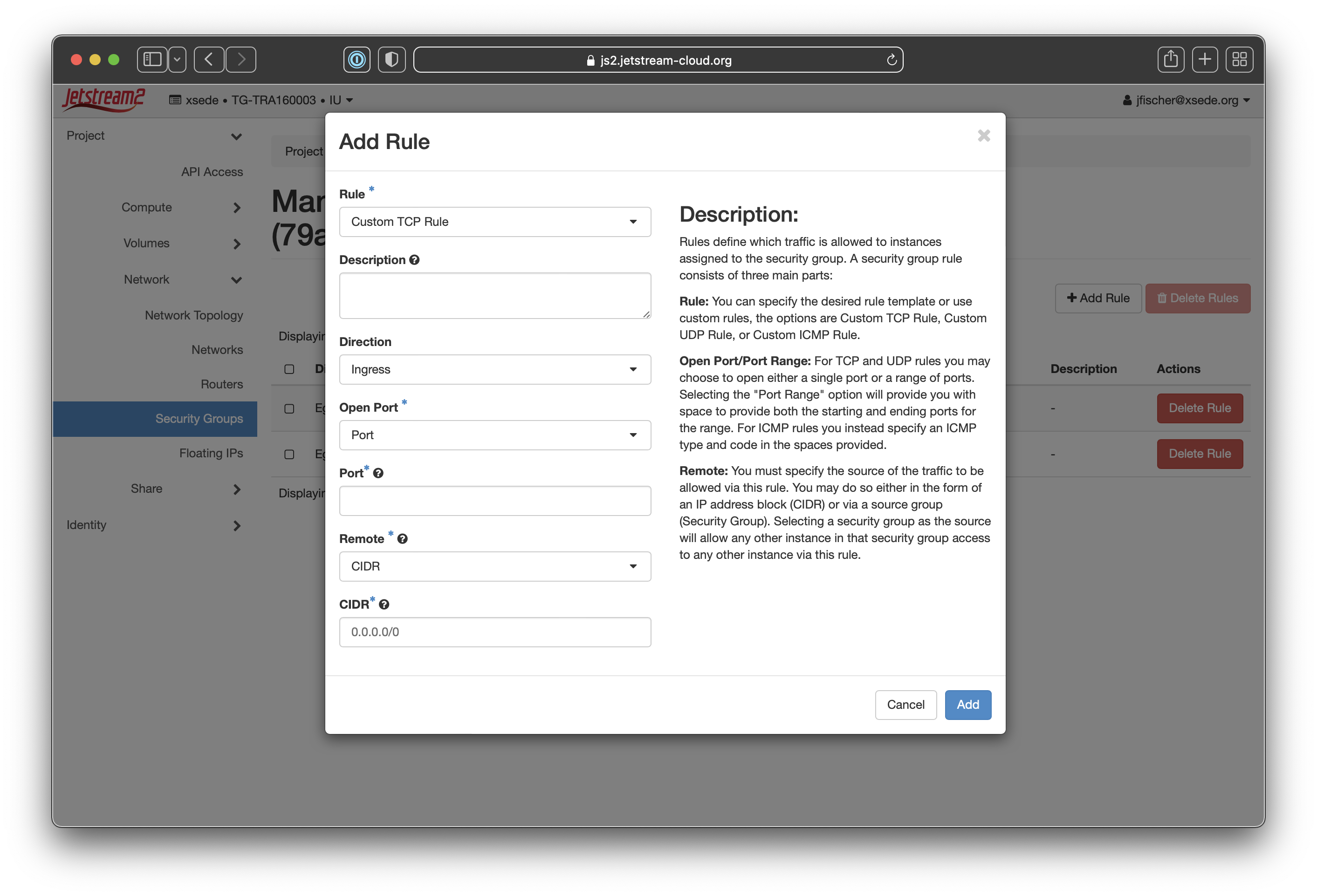 Screenshot showing the default state of the "Add Rule" modal
