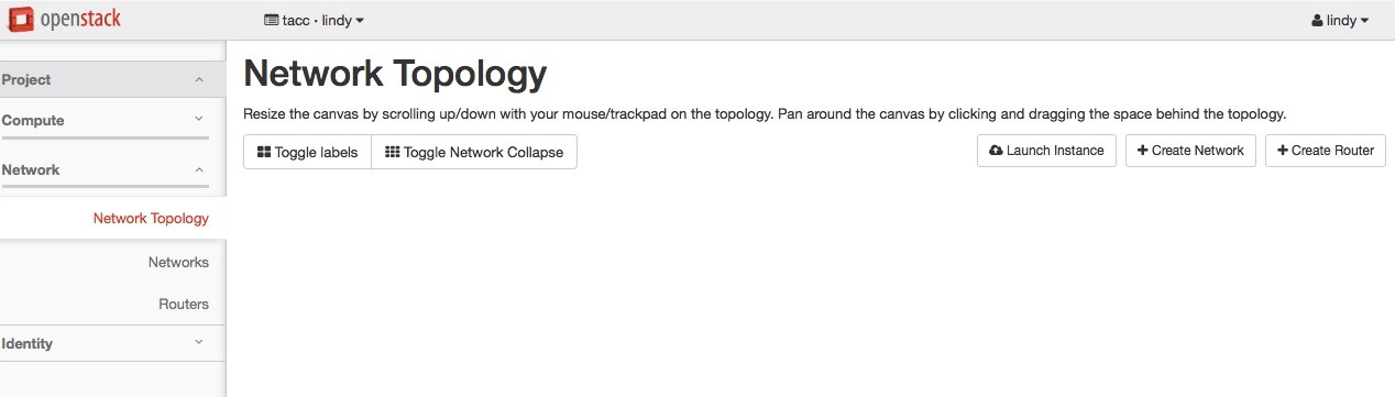 Screenshot of the "Network Topology" page in Horizon