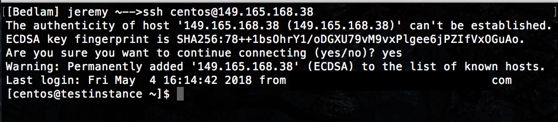 Screenshot of a terminal session showing the results of an ssh command
