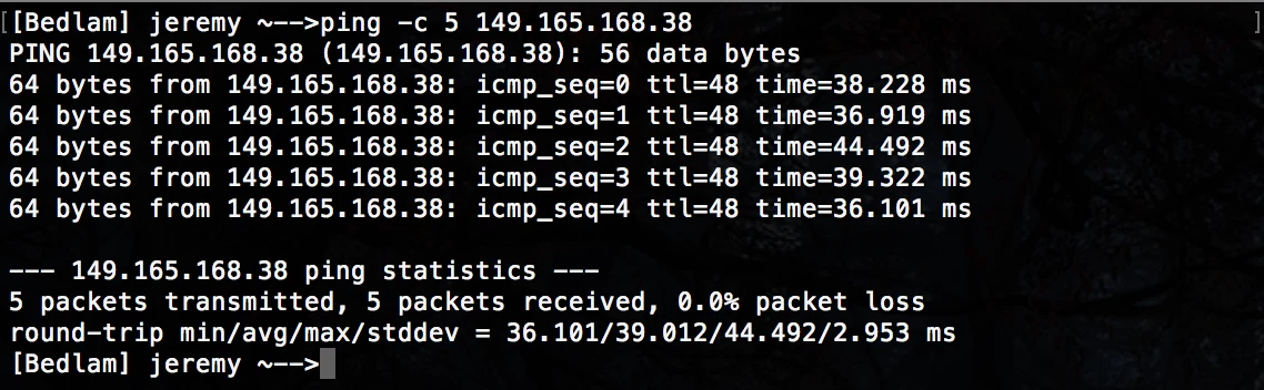 Screenshot of a terminal session showing the results of a ping command