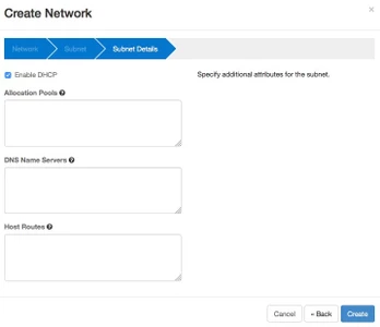 Screenshot of the "Create Network" modal's "Subnet Details" options