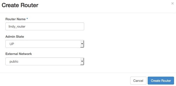 Screenshot of the "Create Router" modal
