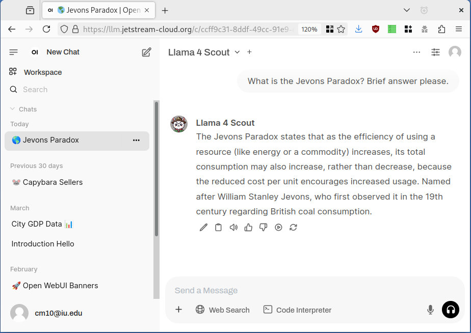 screenshot of Open WebUI chat interface