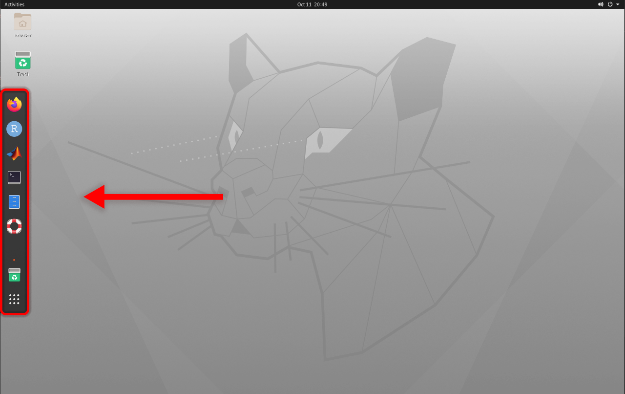 A screenshot showing the location of the Ubuntu 20.04 favorites bar